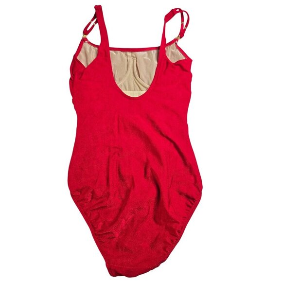 Vintage Roxanne One Piece Swimsuit Red Size 34B Small Ruched Beach Textured - Picture 2 of 15
